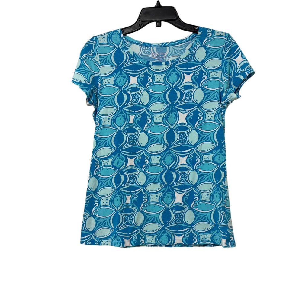 Lilly Pulitzer Ariel Blue What A Racquet Karrie Shirt Size Medium Preppy Coastal